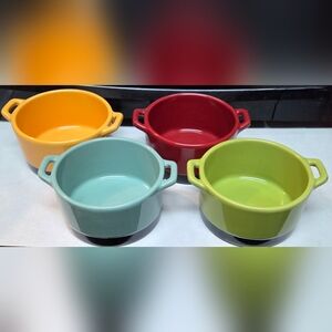 4 Bobby Flay Stoneware Double Handle 2-tone Ramekins